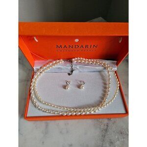 Mandarin Cultured Pearl Double Stranded Nacklace with matching Earrings